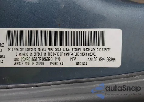 2012 Chrysler Town & Country Limited z USA, uszkodzony, nr VIN 2C4RC1GG1CR106829